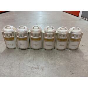 Set 6 German Porcelain Spice Jars Luster Gold Nutmeg Cloves Pepper Cinnamon